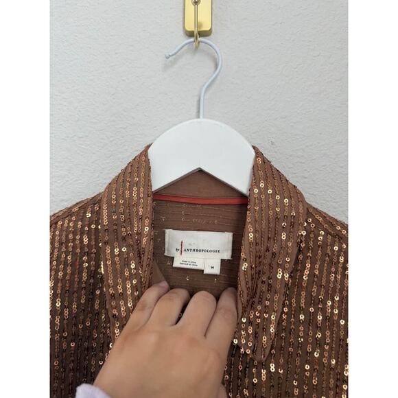 Anthropologie Women’s Sequin Holiday Preppy Versatile‎ Button Down Sz M - Picture 3 of 7